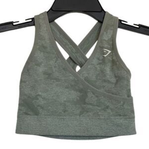 Gymshark Camo Crossback Sport Bra Womens XS Yoga Gym Active Workout Logo Green